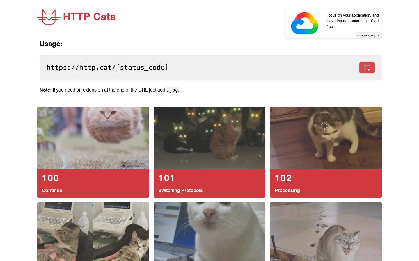 HTTP Cats Homepage screenshot
