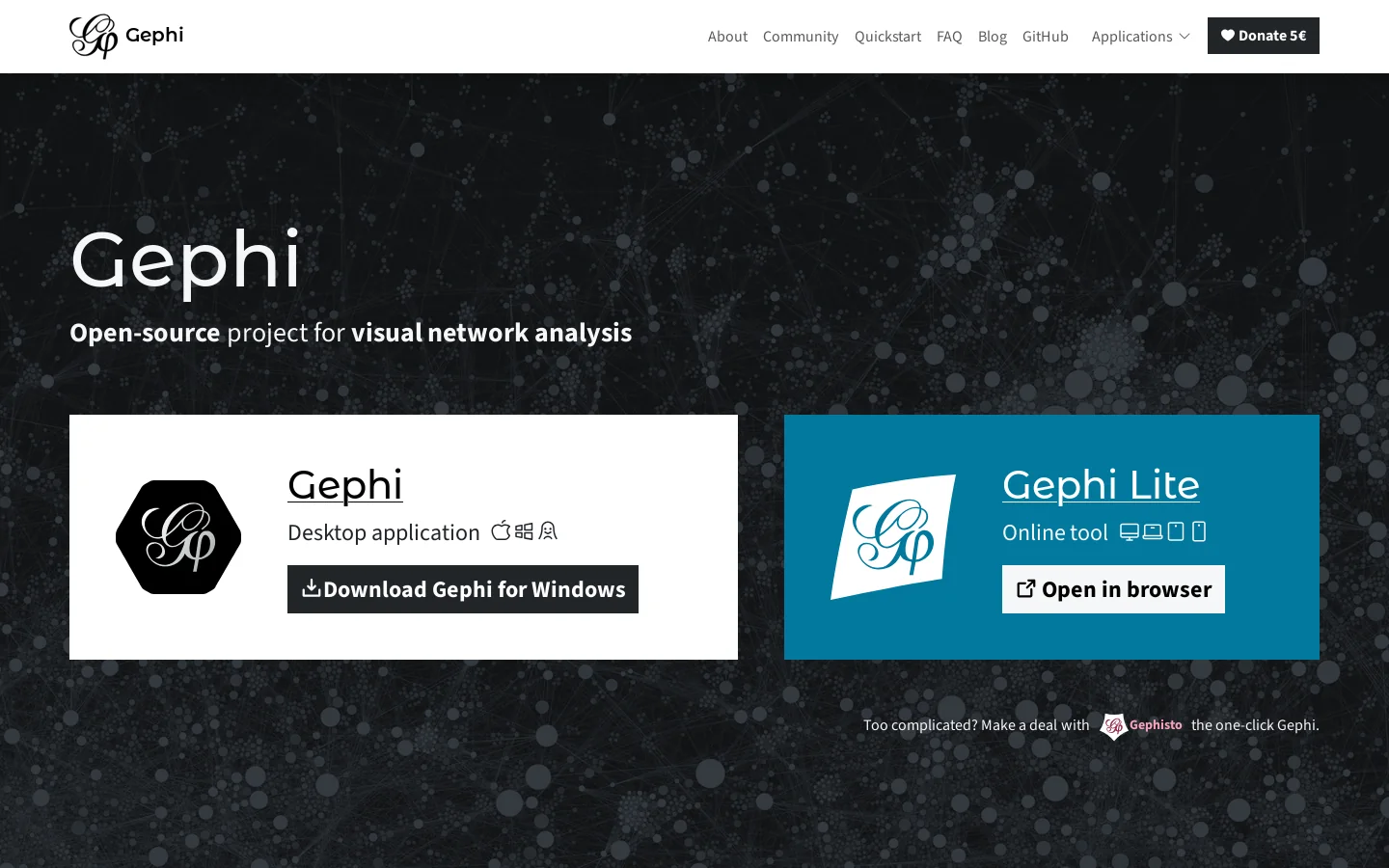 Gephi Homepage screenshot