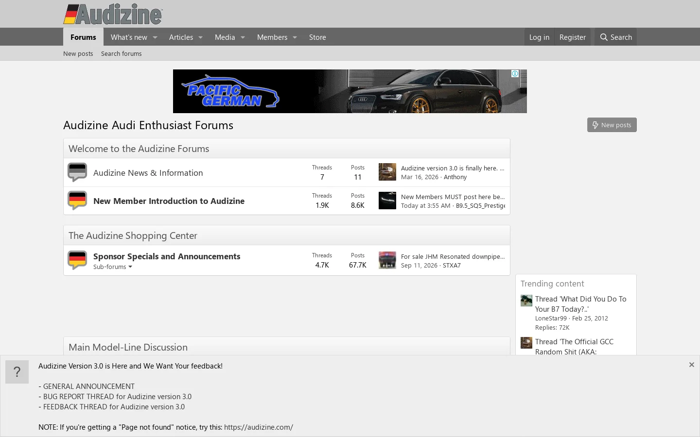 Audizine Audi Enthusiast Forums Homepage screenshot