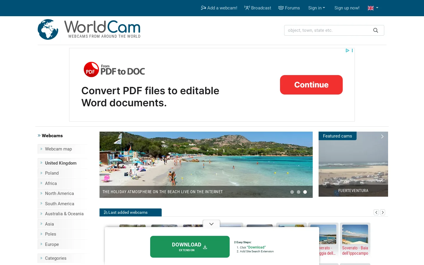 WorldCam Homepage screenshot