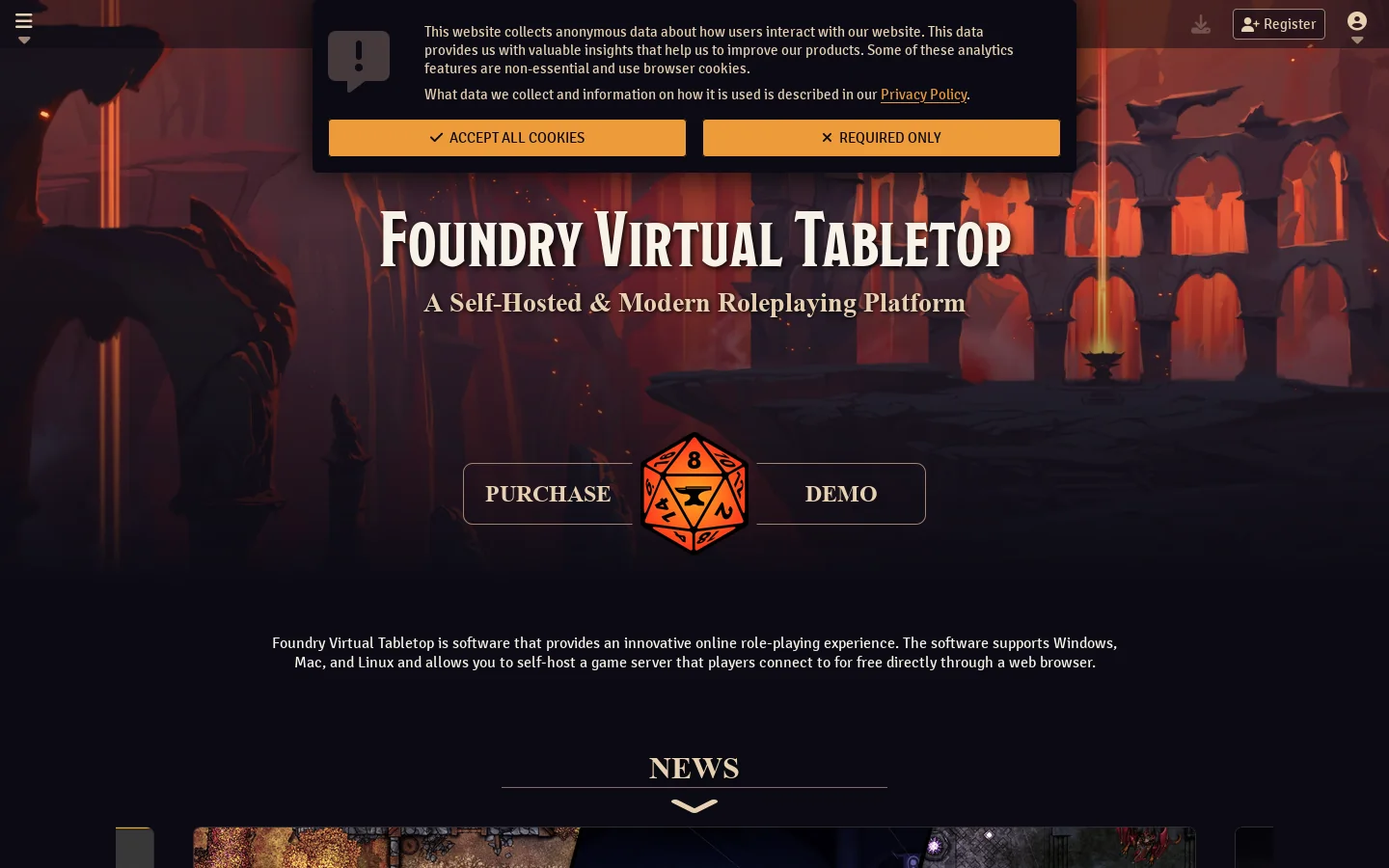 Home | Foundry Virtual Tabletop Homepage screenshot