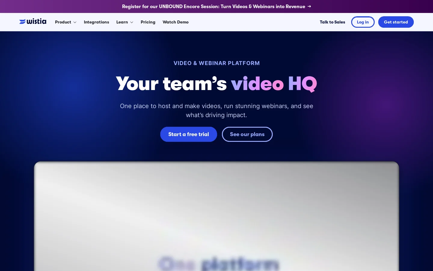Wistia Homepage screenshot