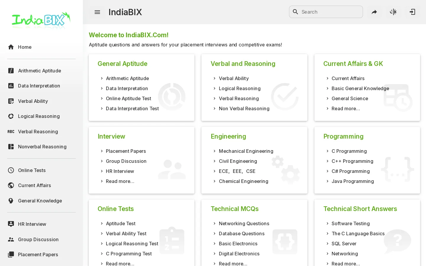 IndiaBIX Homepage screenshot