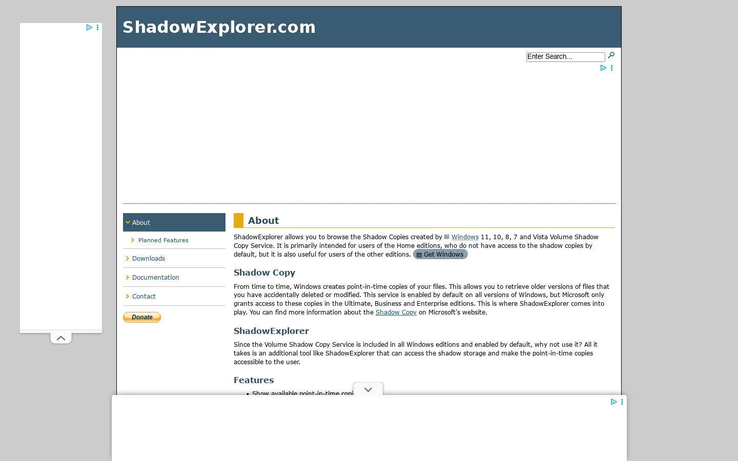 ShadowExplorer.com Homepage screenshot