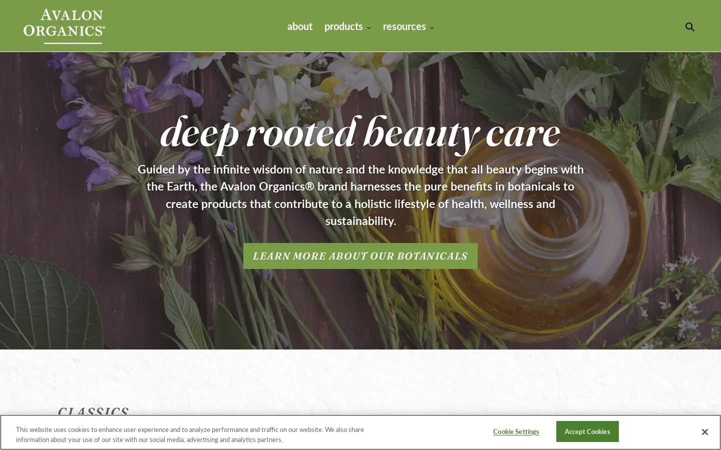 Avalon Organics Homepage screenshot