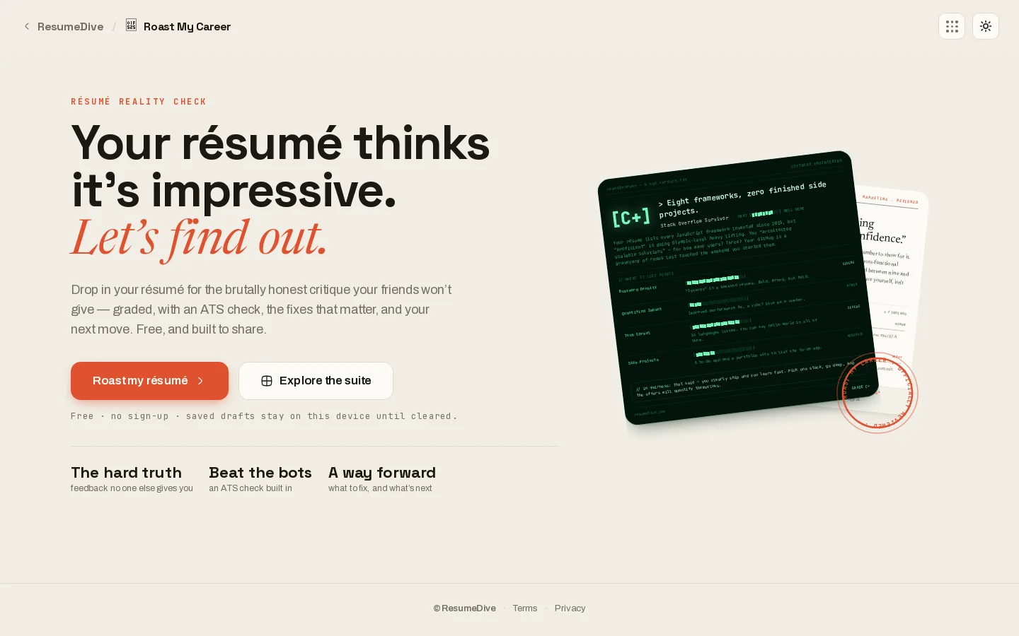 ResumeDive Homepage screenshot