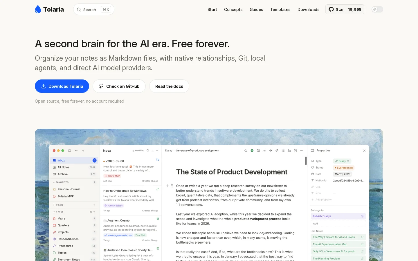 Tolaria Homepage screenshot