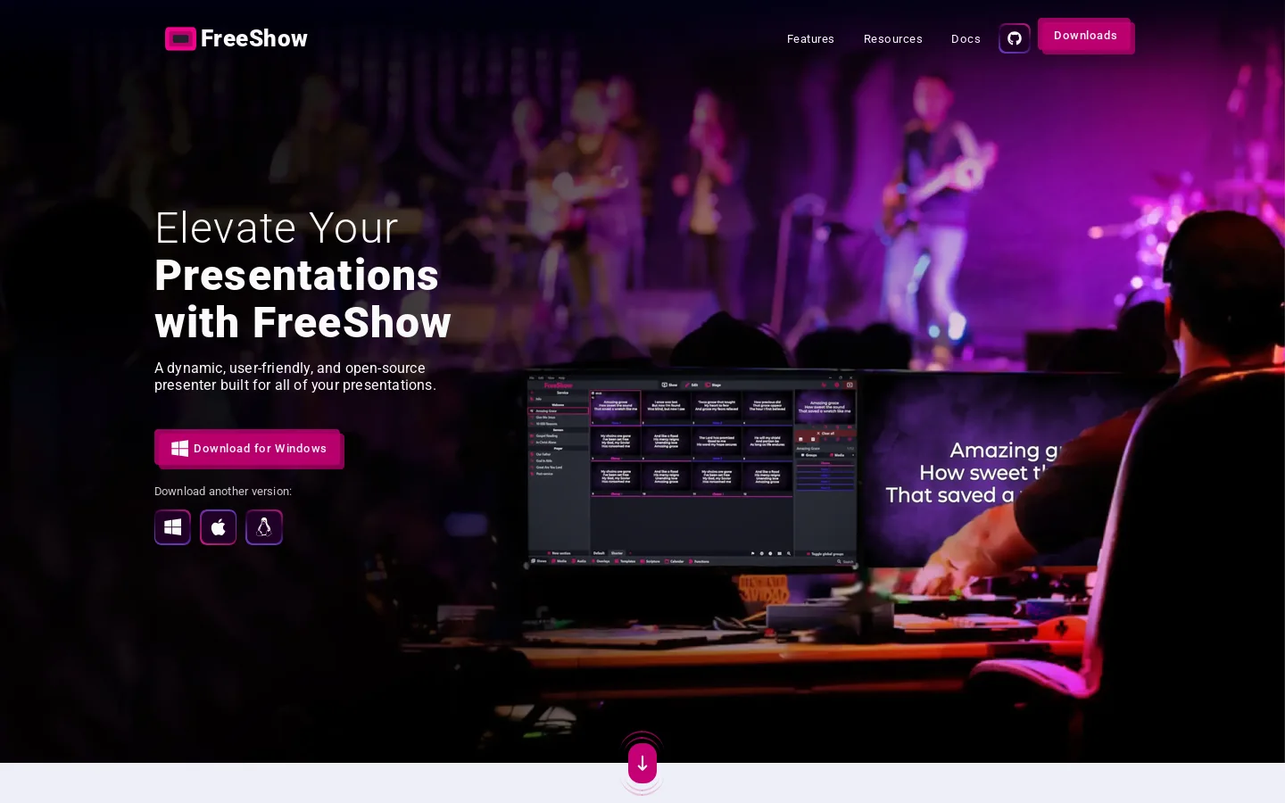 FreeShow Homepage screenshot
