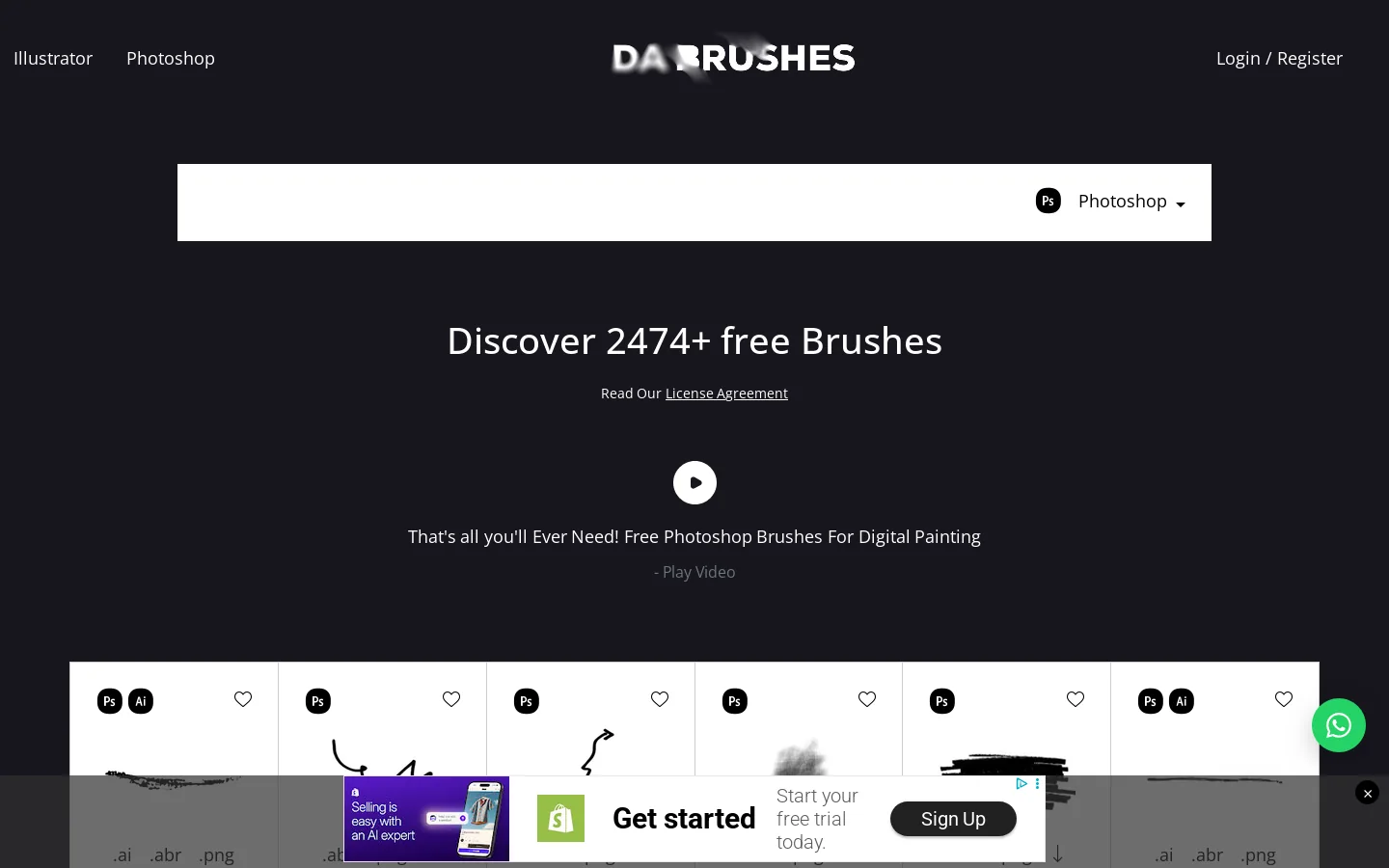 DA Brushes Homepage screenshot