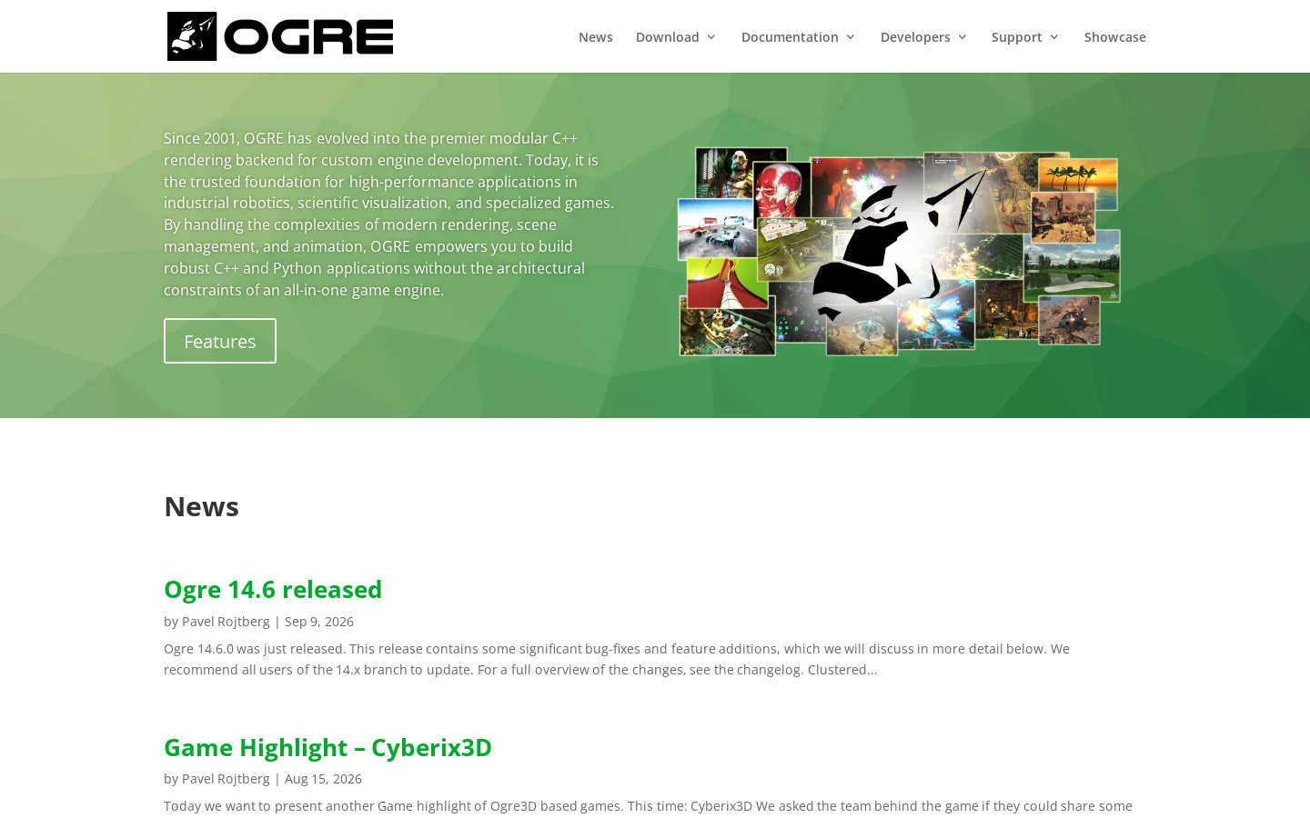 OGRE - Open Source 3D Graphics Engine | Home of a marvelous rendering engine Homepage screenshot