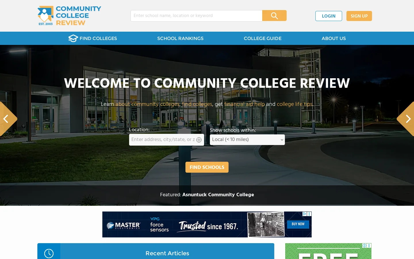 Community College Review Homepage screenshot