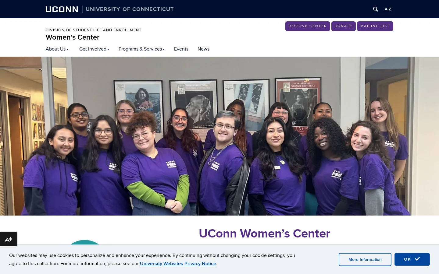 Women's Center Homepage screenshot