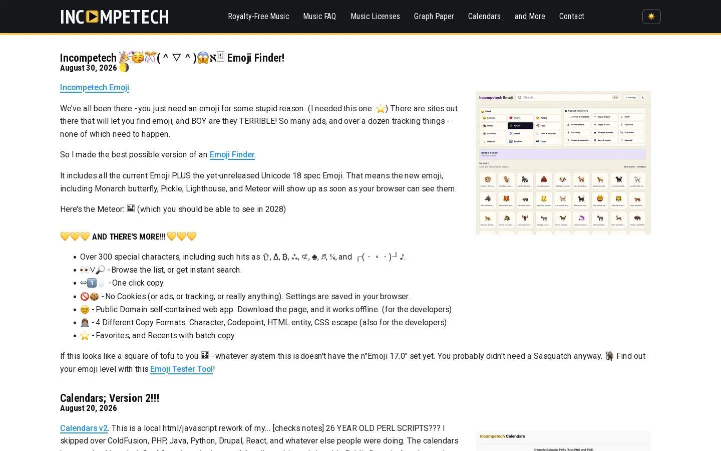 incompetech by Kevin MacLeod Homepage screenshot