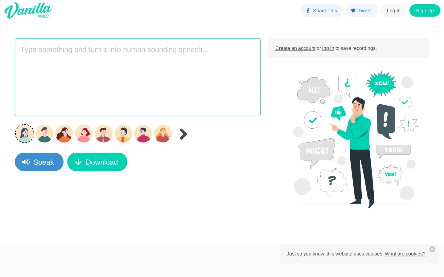 VanillaVoice Homepage screenshot