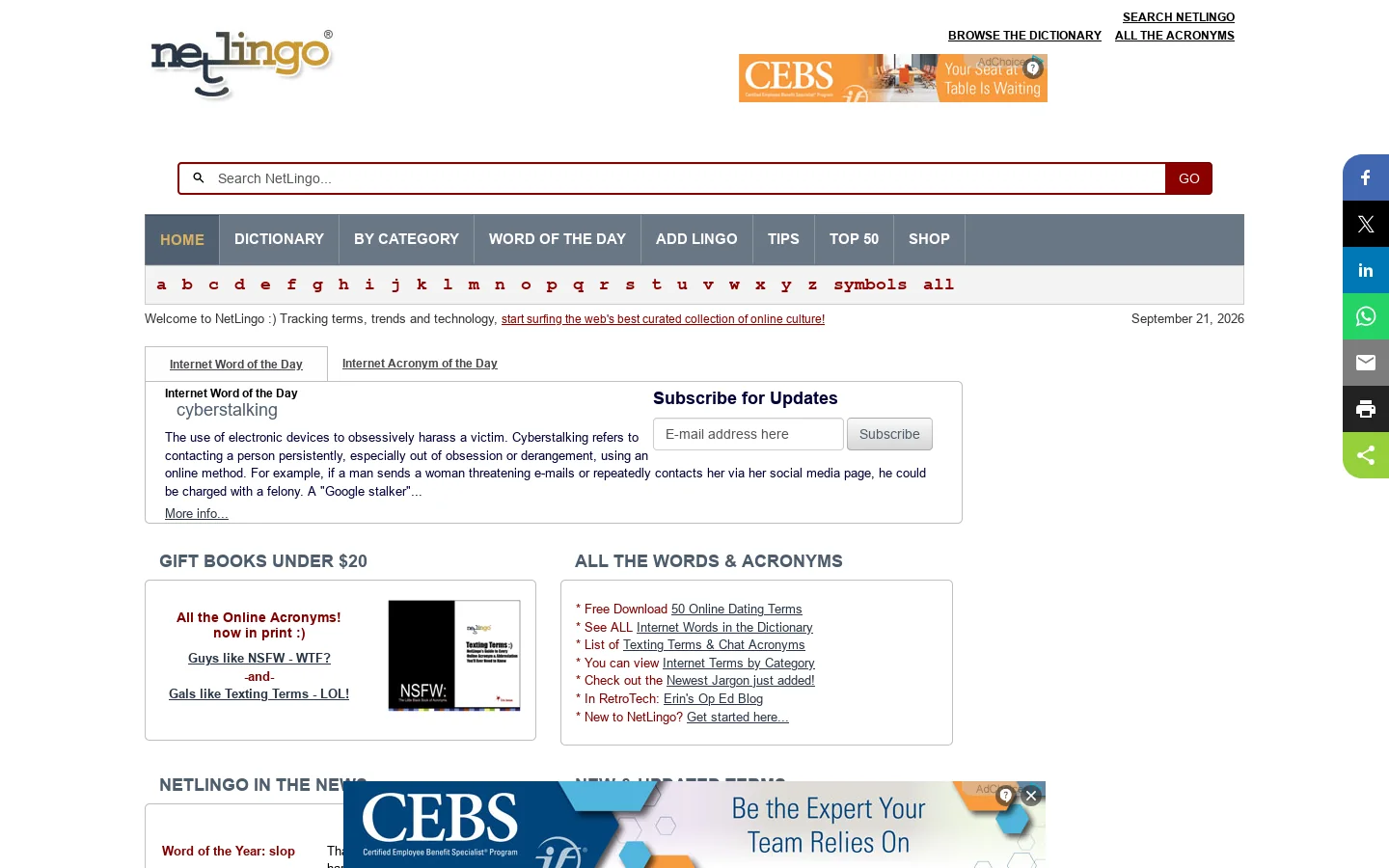 NetLingo The Internet Dictionary Homepage screenshot