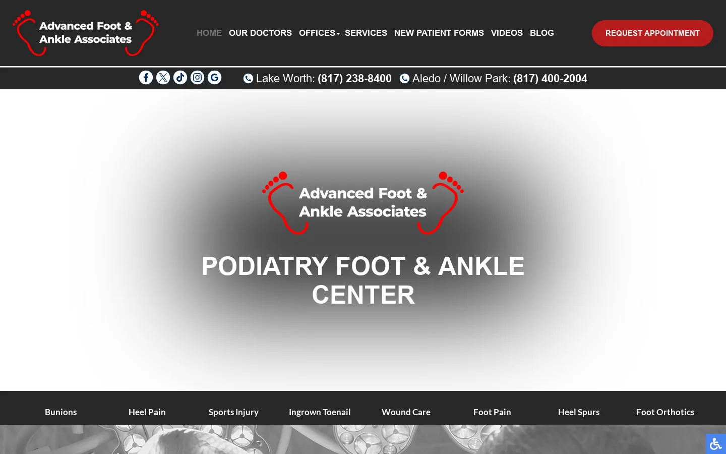 Advanced Foot & Ankle Associates, PLLC - Podiatrist, Foot Doctor Lake Worth and Willow Park, TX Homepage screenshot