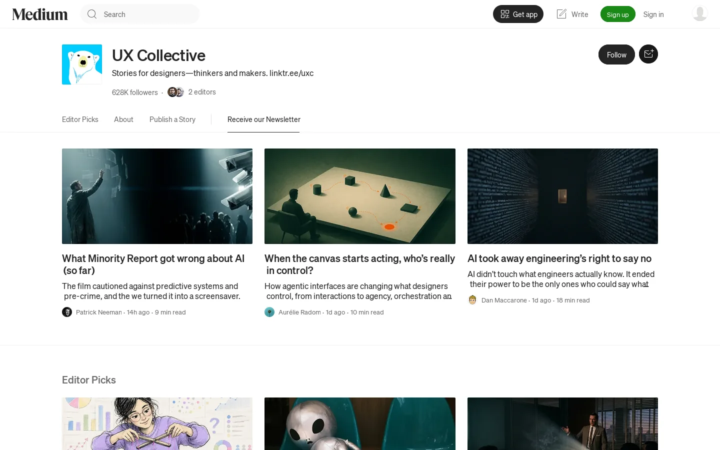 UX Collective Homepage screenshot