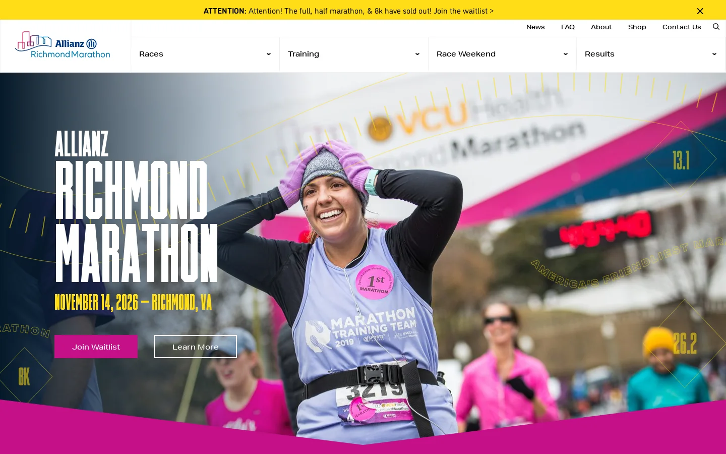Allianz Richmond Marathon | America's Friendliest Marathon! Homepage screenshot