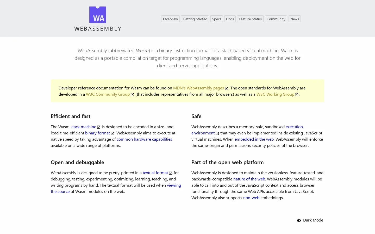 WebAssembly Homepage screenshot