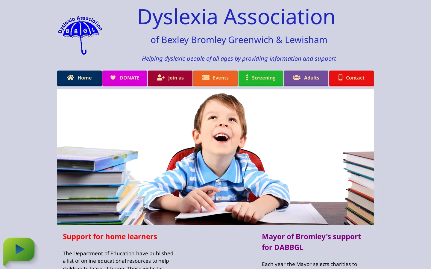 Dyslexia Association of Bexley Bromley Greenwich & Lewisham - DABBGL Homepage screenshot