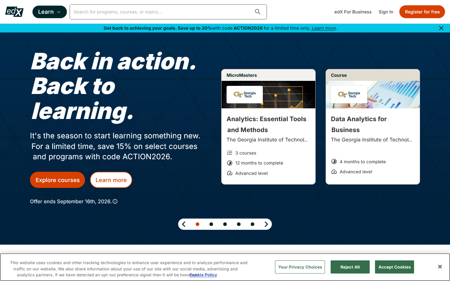 edX Homepage screenshot