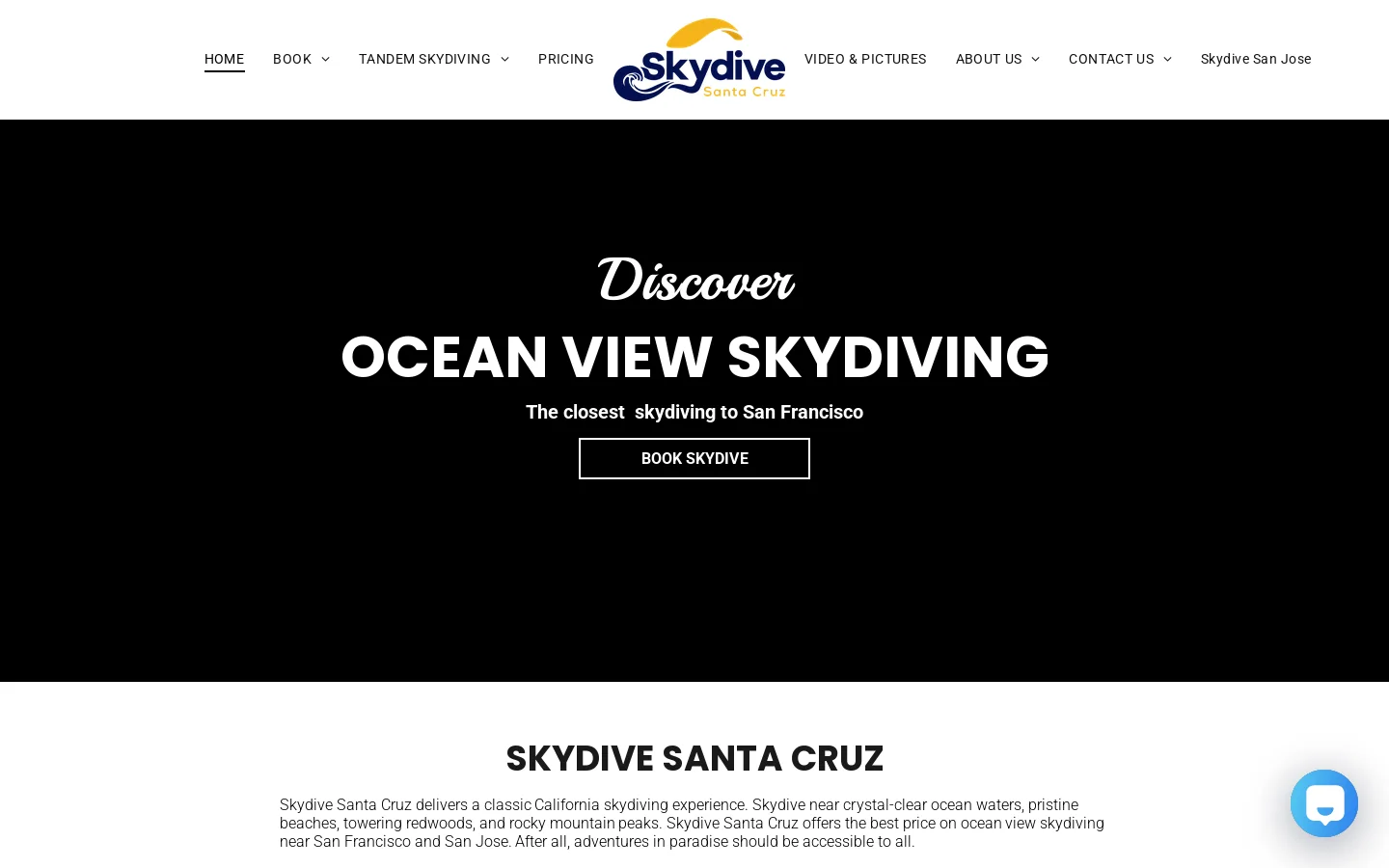 Skydive Santa Cruz I Closest Skydiving to San Francisco Homepage screenshot
