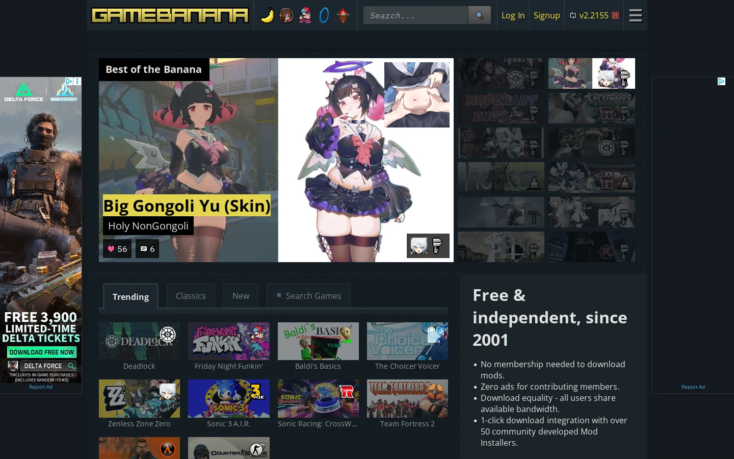 GameBanana Homepage screenshot