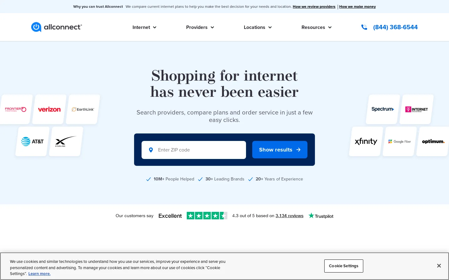 Allconnect Homepage screenshot