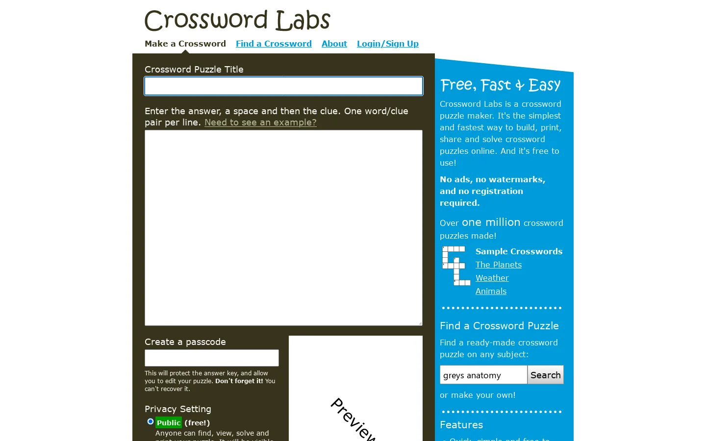 Crossword Labs Homepage screenshot