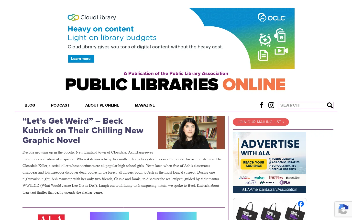 Public Libraries Online Homepage screenshot