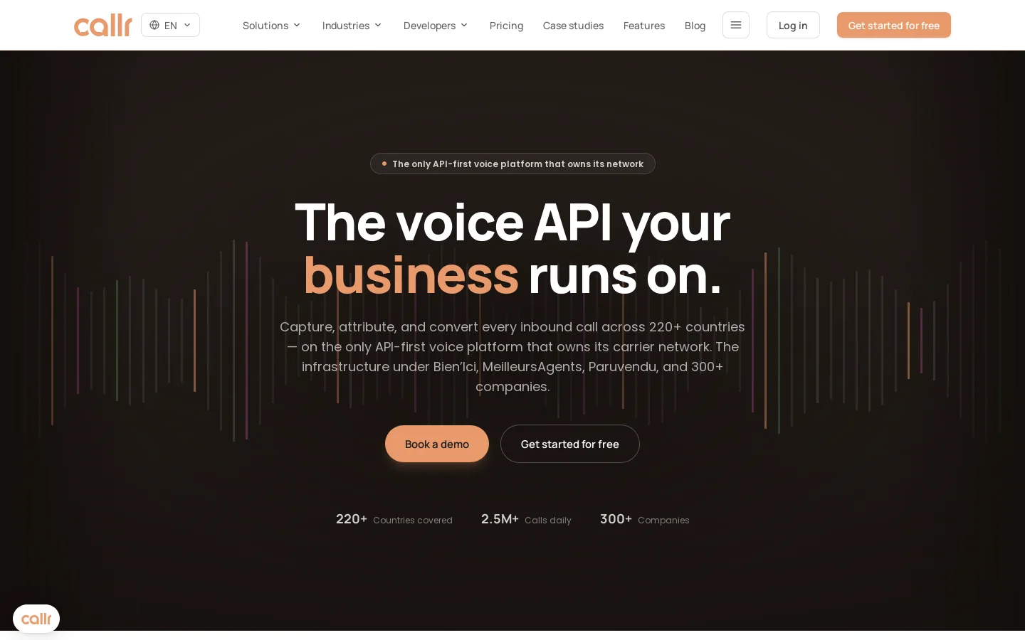Callr Homepage screenshot