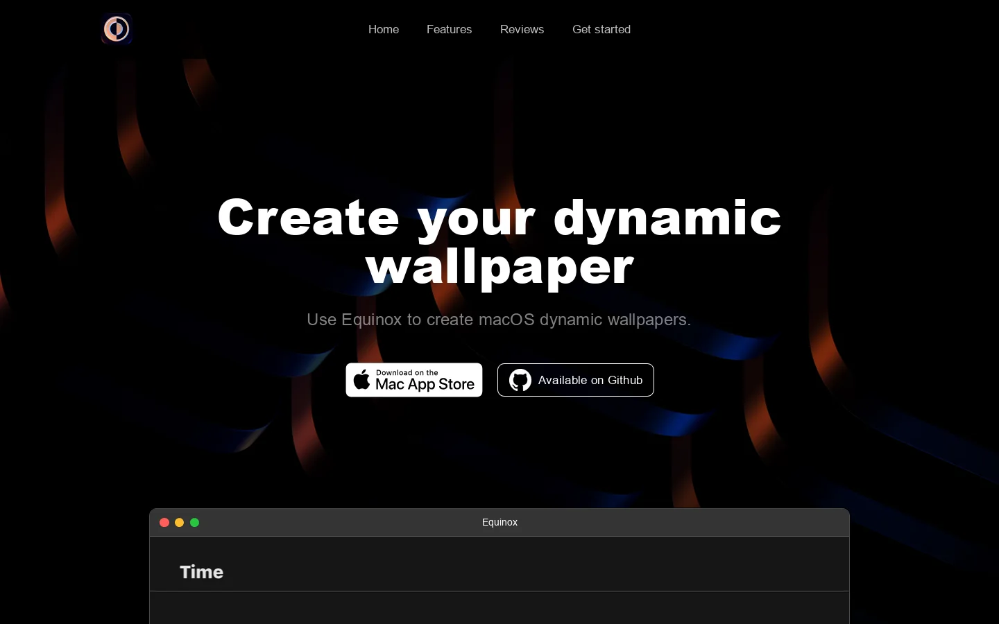 Equinox - Create dynamic wallpaper for macOS for free. Homepage screenshot