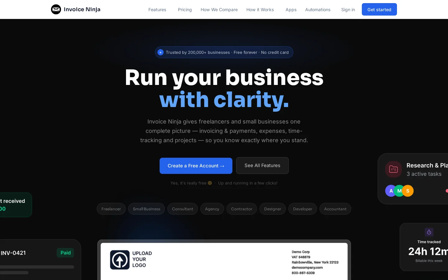 Invoice Ninja Homepage screenshot