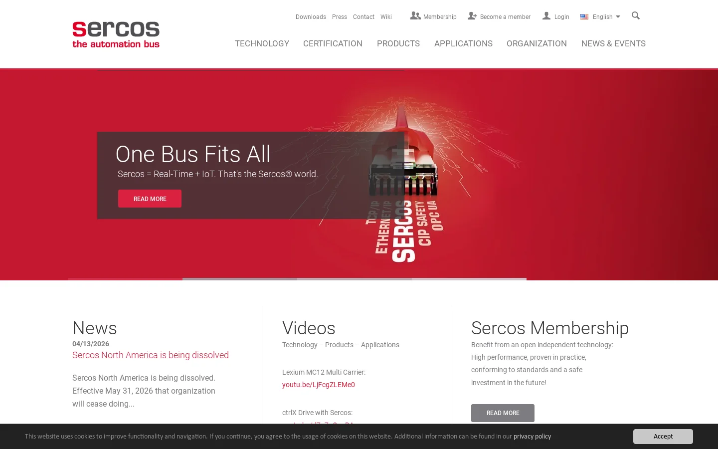 Sercos Automation Bus Homepage screenshot