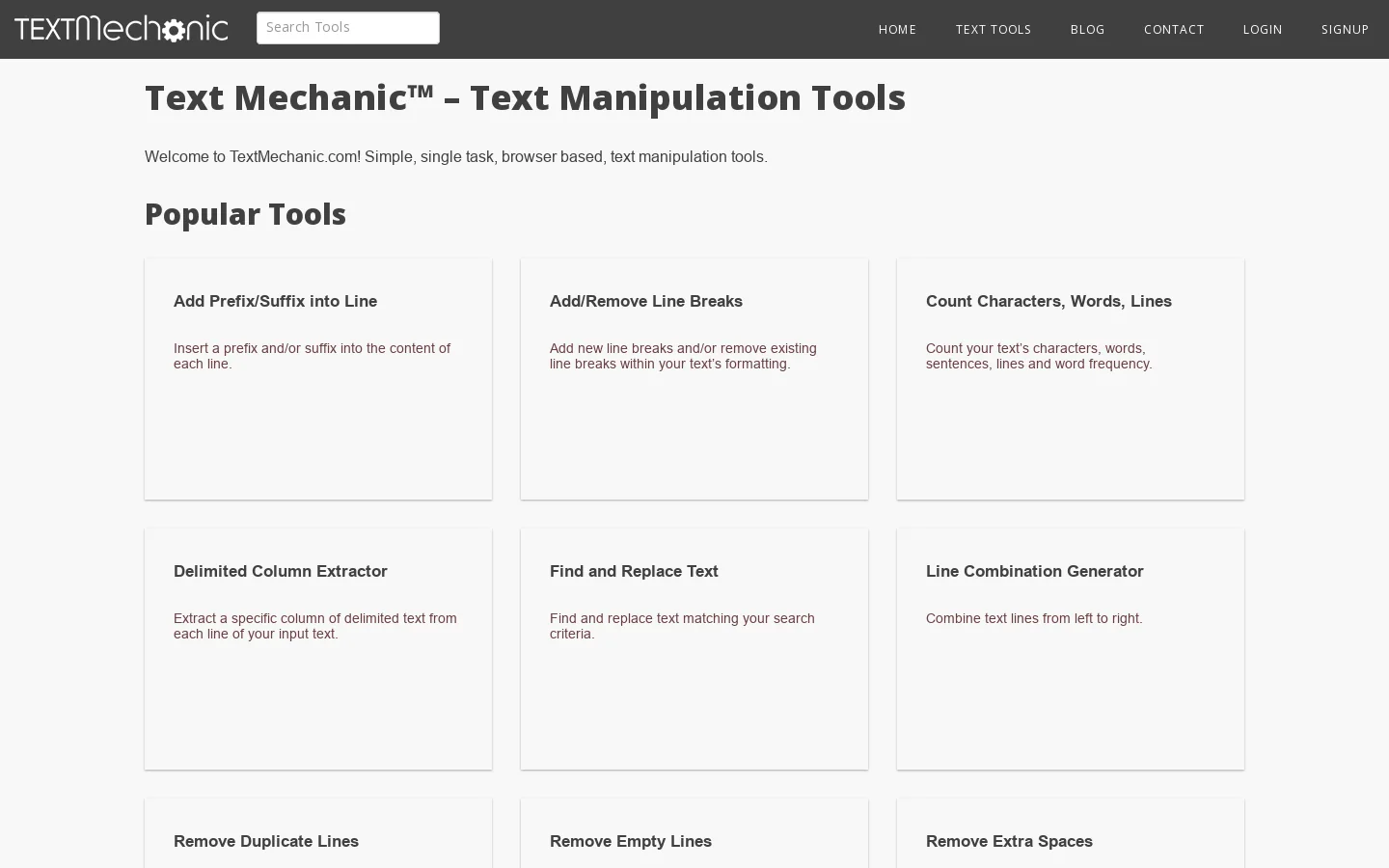 Text Mechanic Homepage screenshot