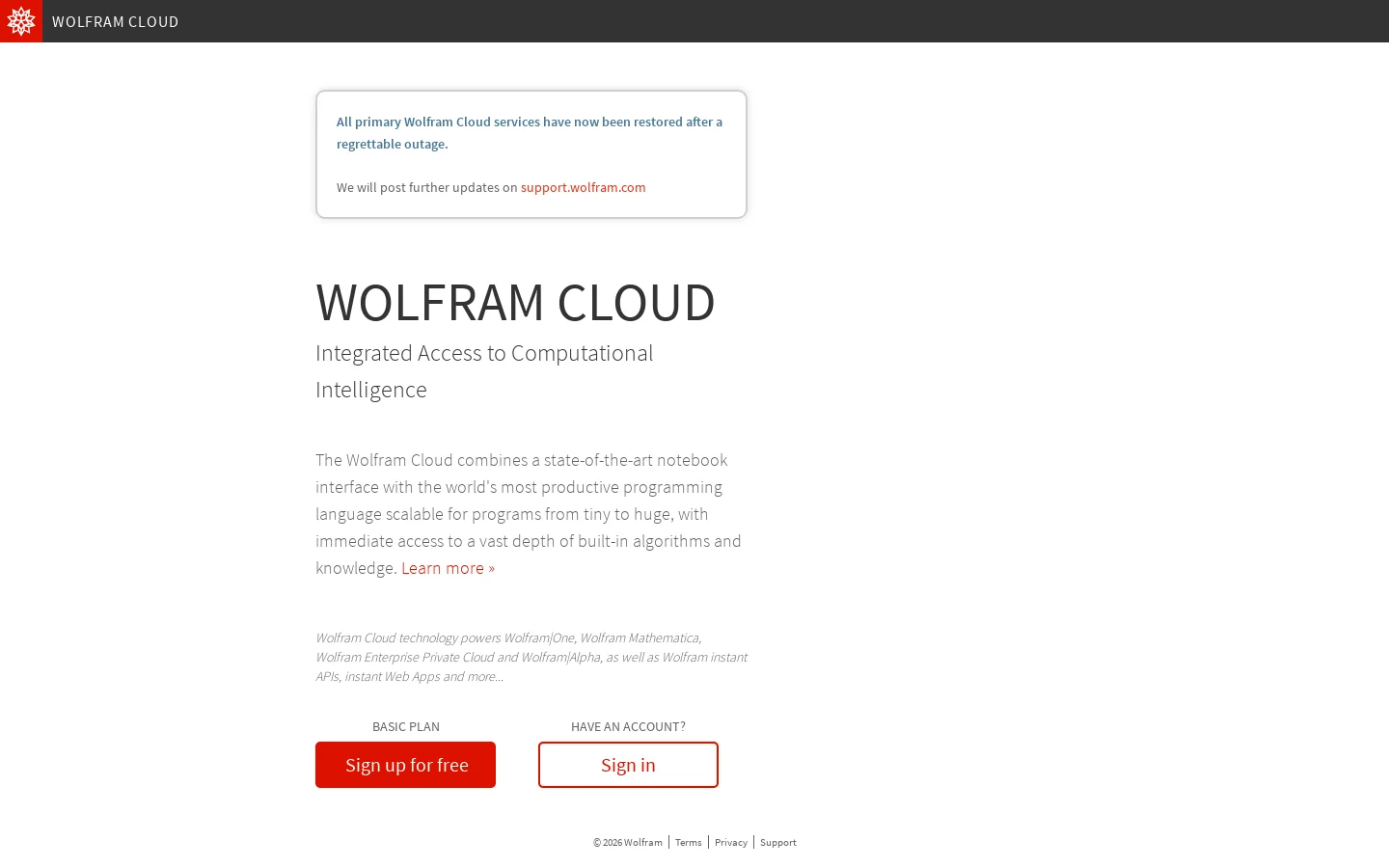 Wolfram Cloud Homepage screenshot