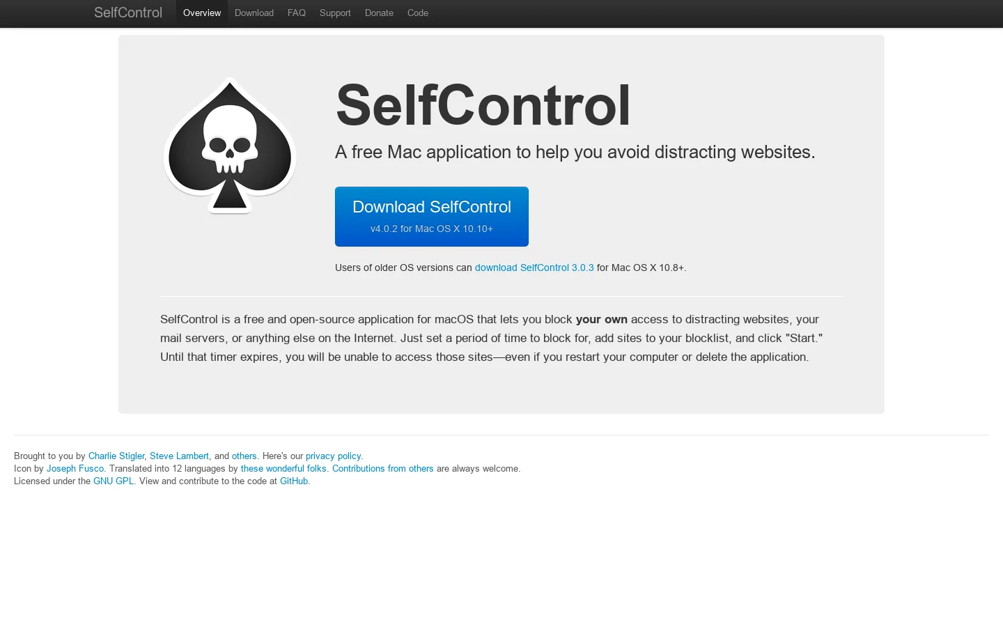 SelfControl Homepage screenshot