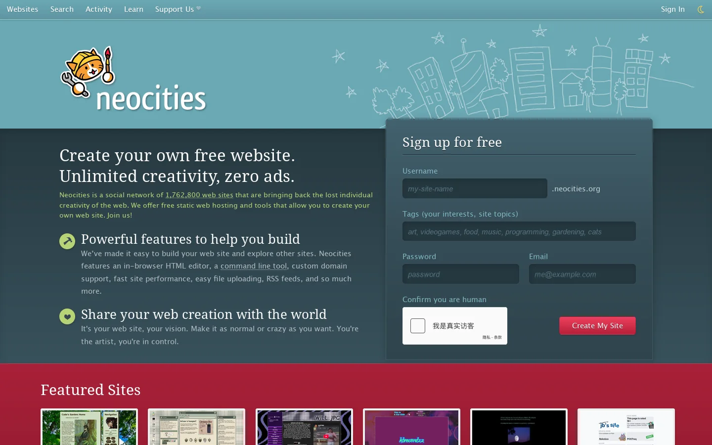 Neocities Homepage screenshot