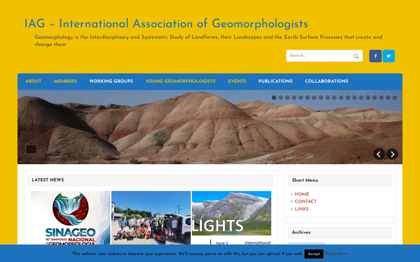Geomorphology is the Interdisciplinary and Systematic Study of Landforms, their Landscapes and the Earth Surface Processes that create and change them Homepage screenshot