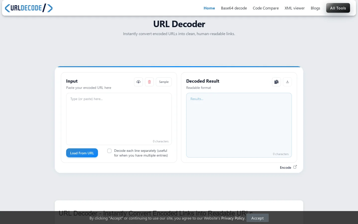 URL Decoder Homepage screenshot