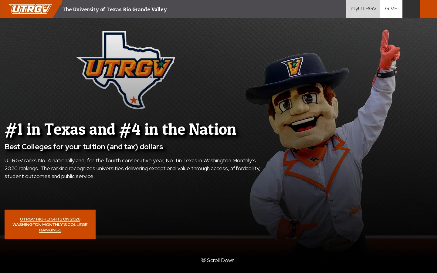 UTRGV Homepage screenshot