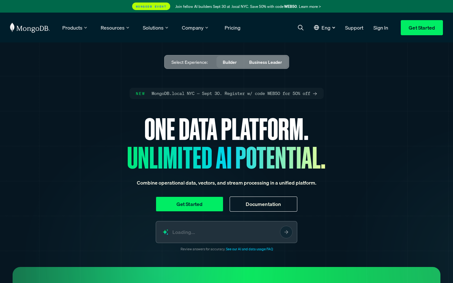 MongoDB Homepage screenshot