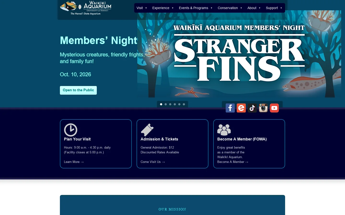 Waikīkī Aquarium Homepage screenshot