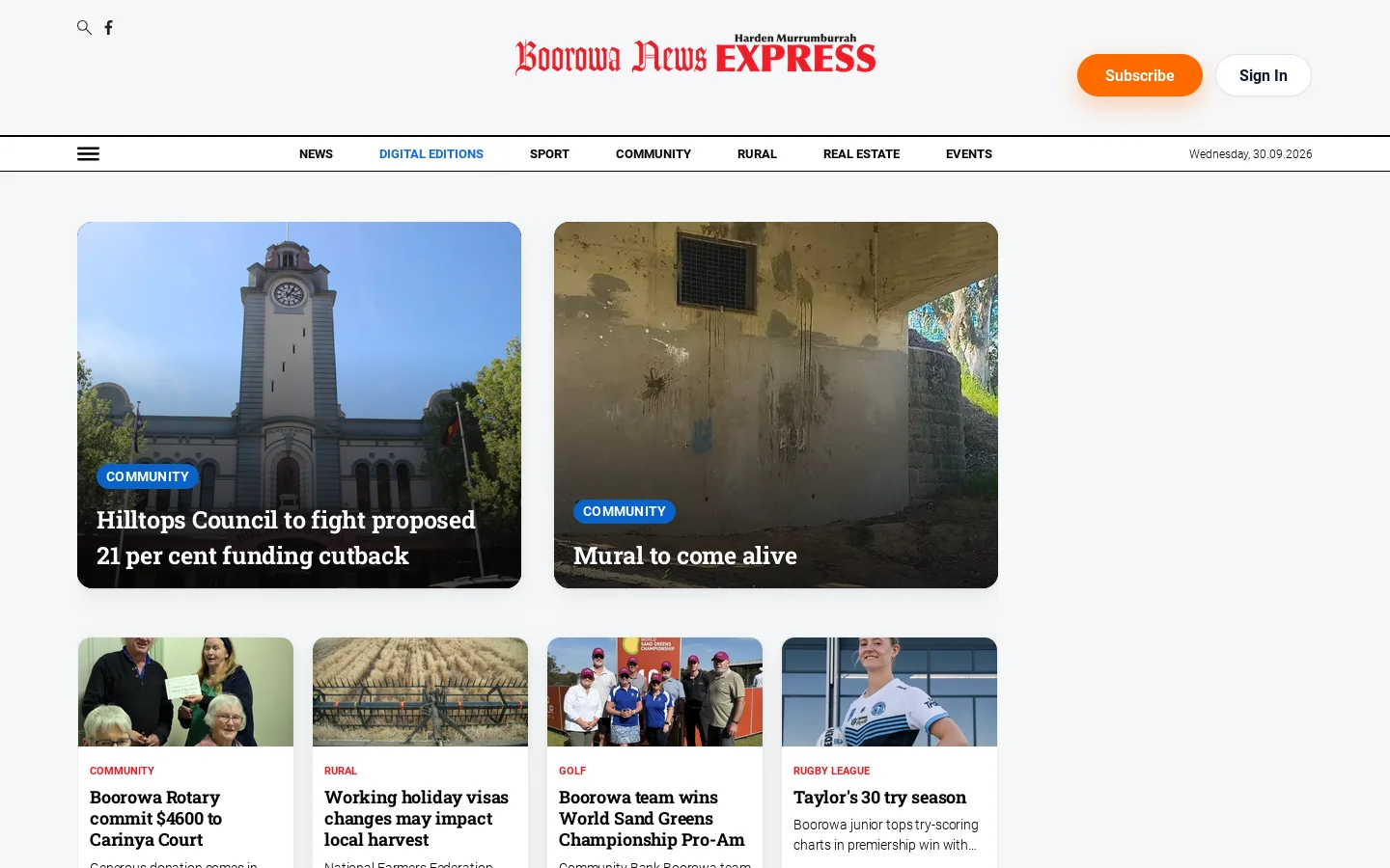 Breaking news - Boorowa News Homepage screenshot