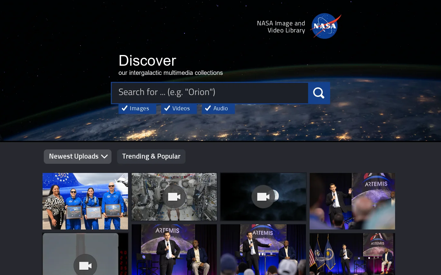 images.nasa.gov Homepage screenshot