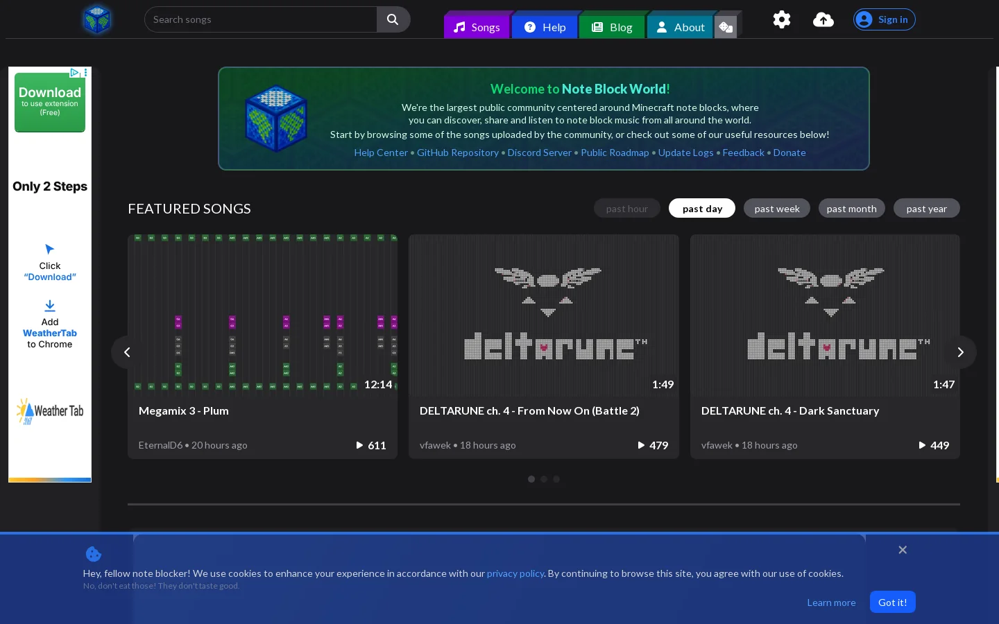 Note Block World Homepage screenshot