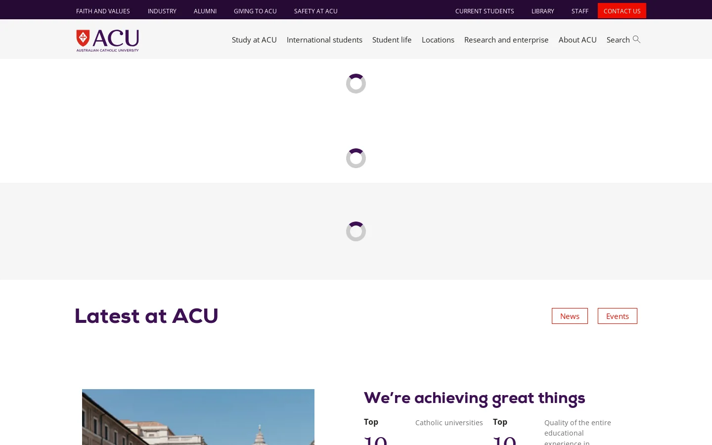 Australian Catholic University (ACU) Homepage screenshot