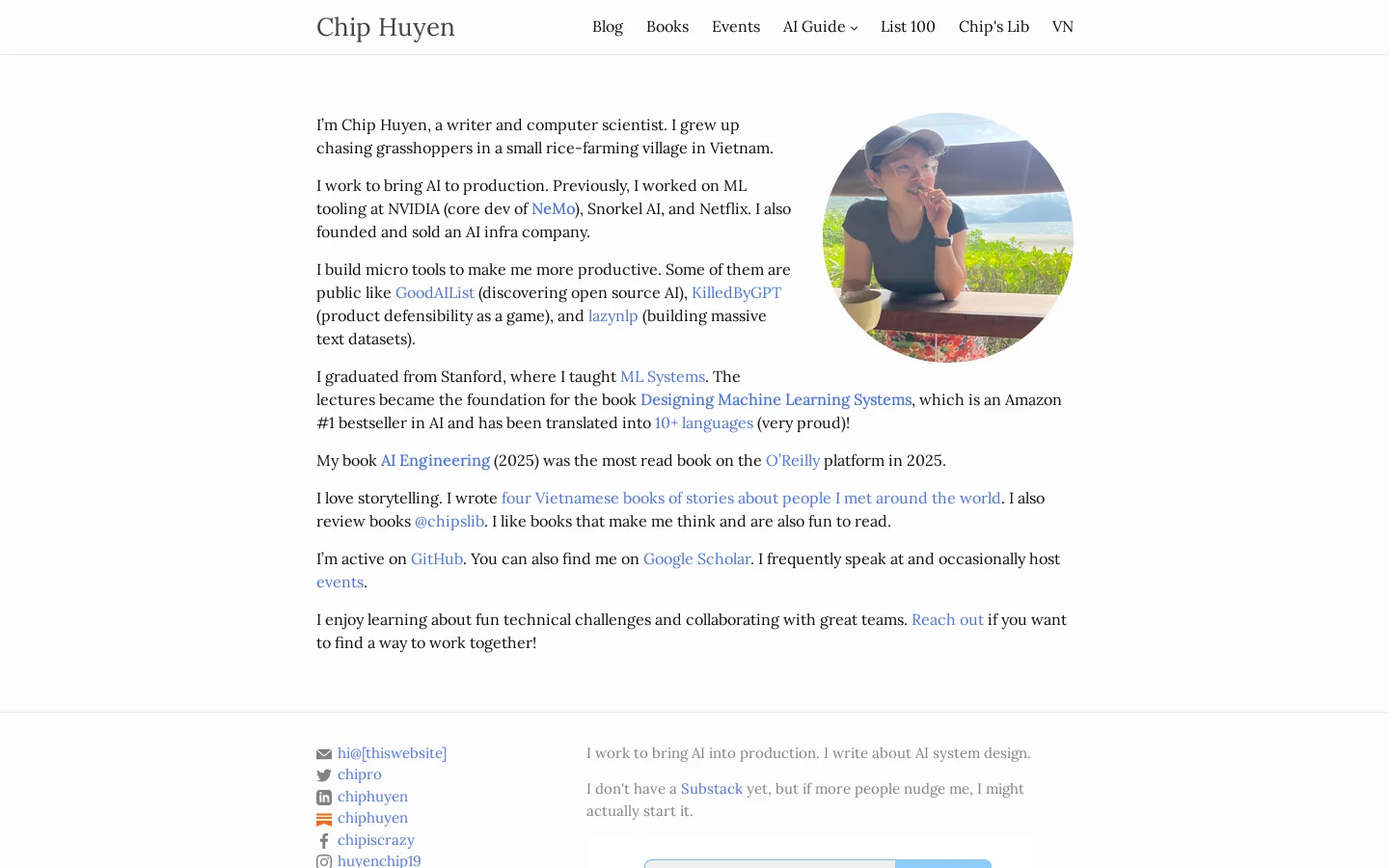 Chip Huyen Homepage screenshot