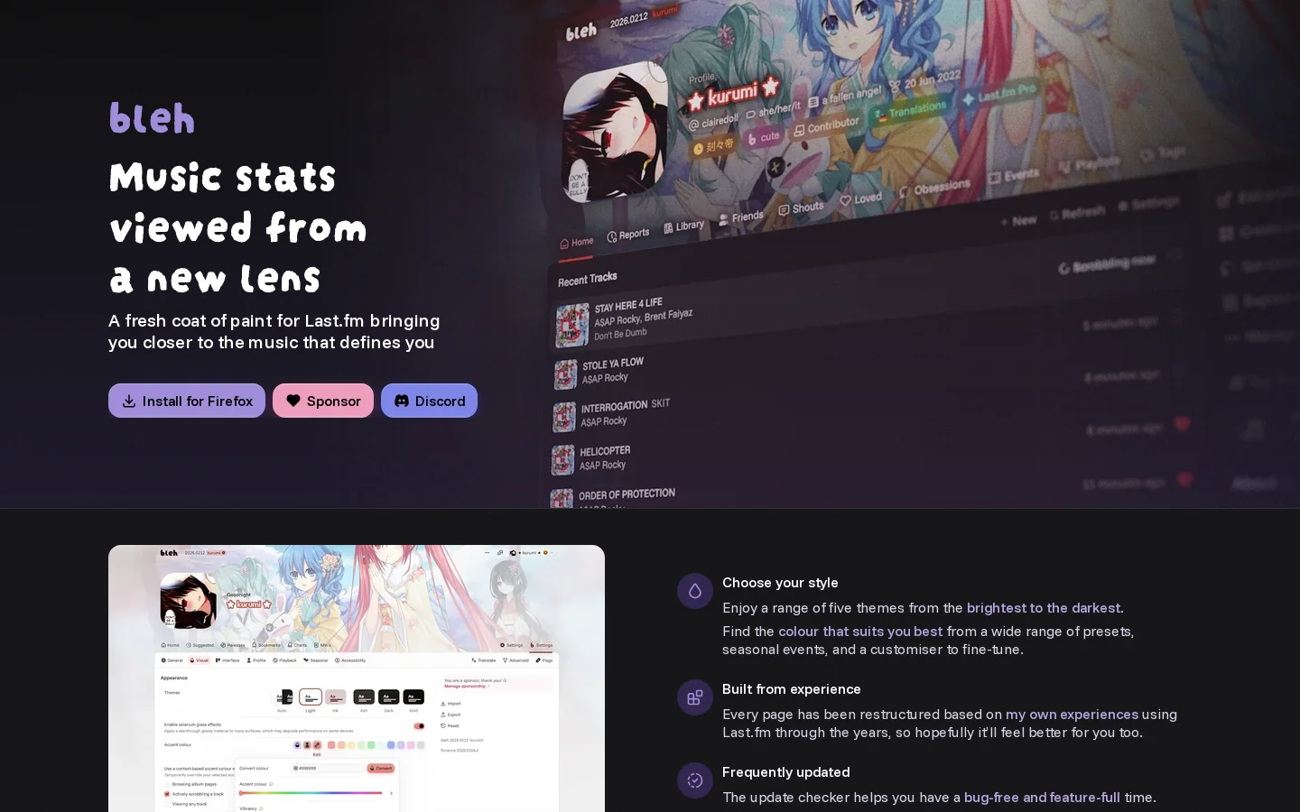 bleh, an extension for Last.fm Homepage screenshot