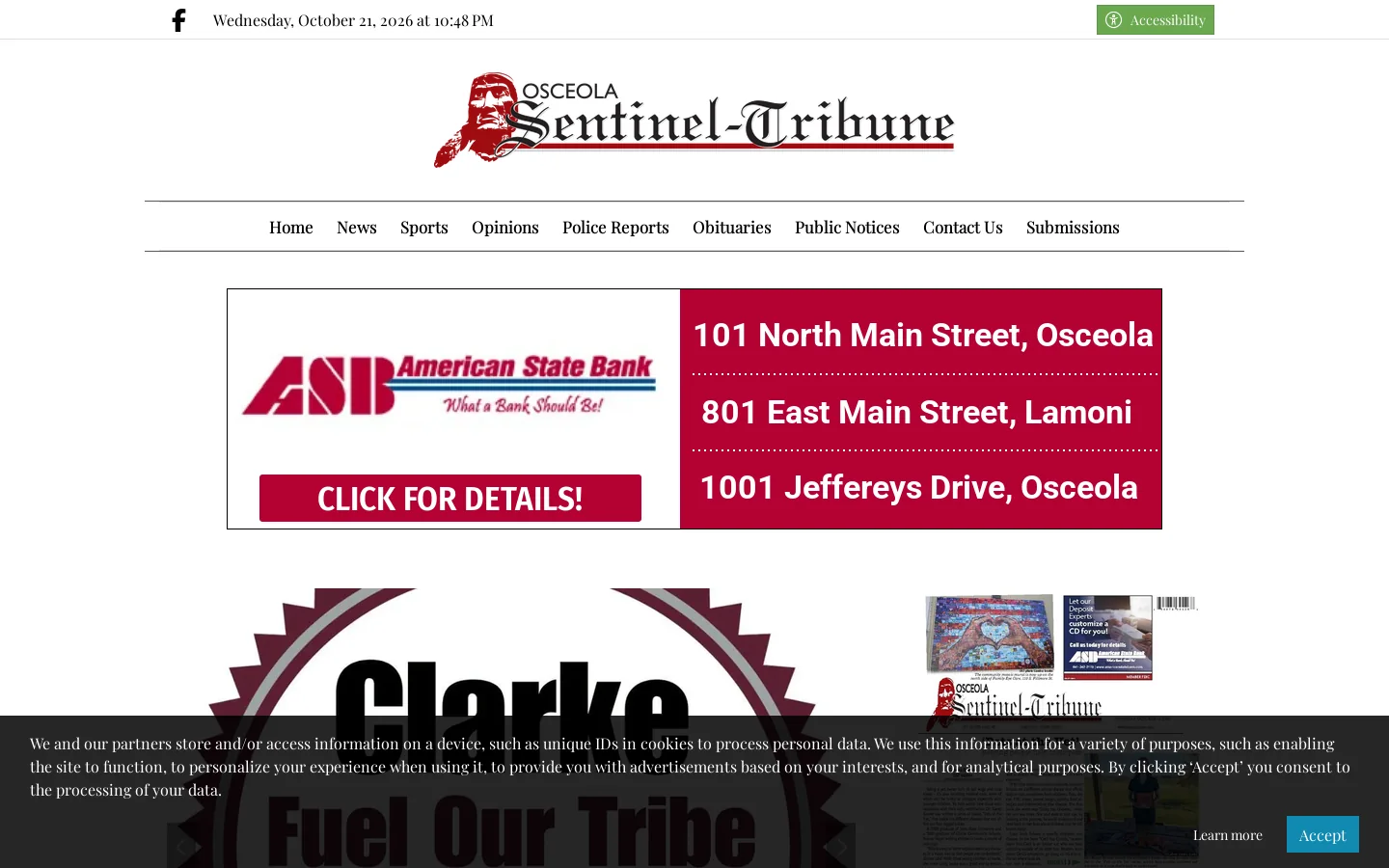 Osceola Sentinel-Tribune Homepage screenshot